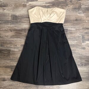 WHBM Black Champagne Pleated Strapless Color-block A-Line Cocktail Dress Sz 10